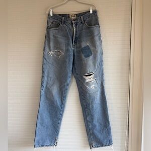 L.L. Bean Men's Flannel lined Blue Distressed Jeans